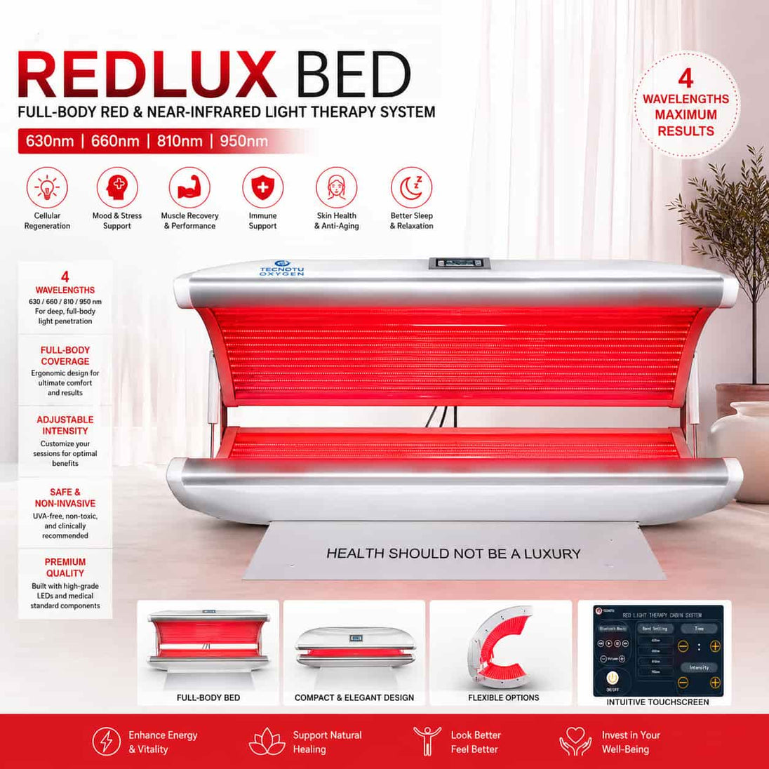 Tecnotu RedLux Full Body Red Light Therapy Bed 